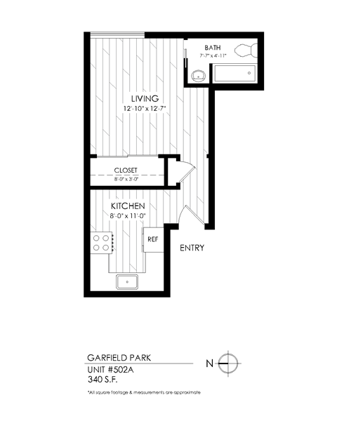 Floor plan for studio, 1 bath, 415 sqft